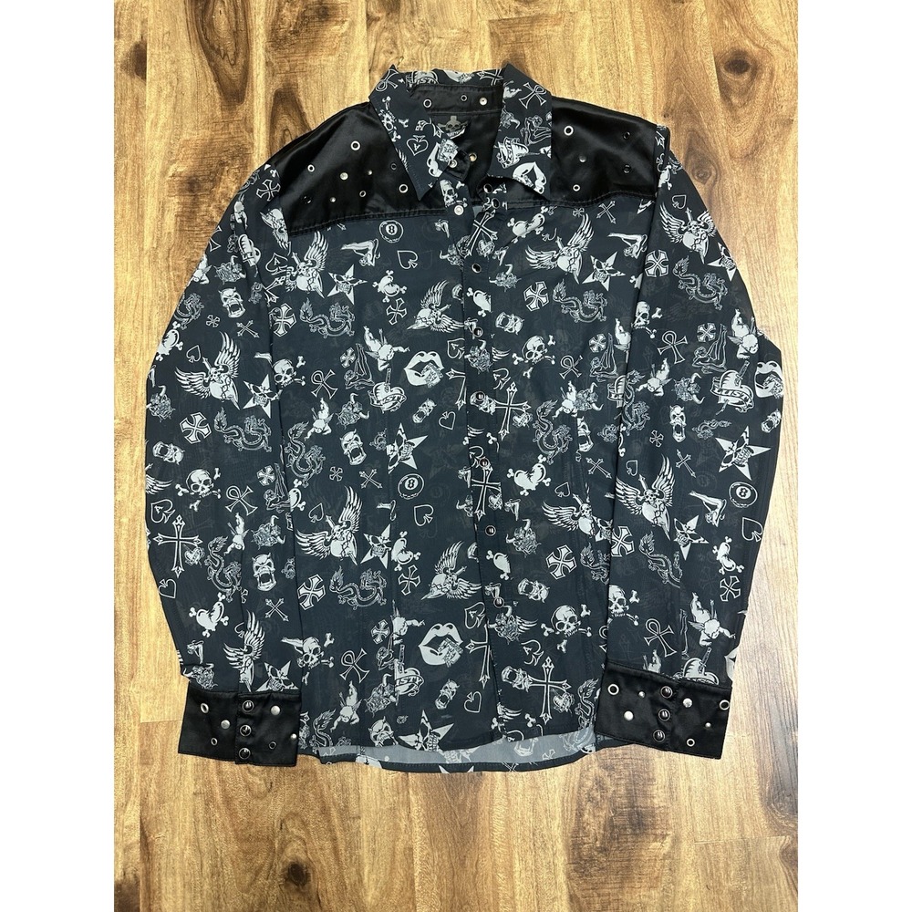 Lip Service RARE Vintage Men's Mesh Transparent Button Up Shirt Gothic Punk Emo